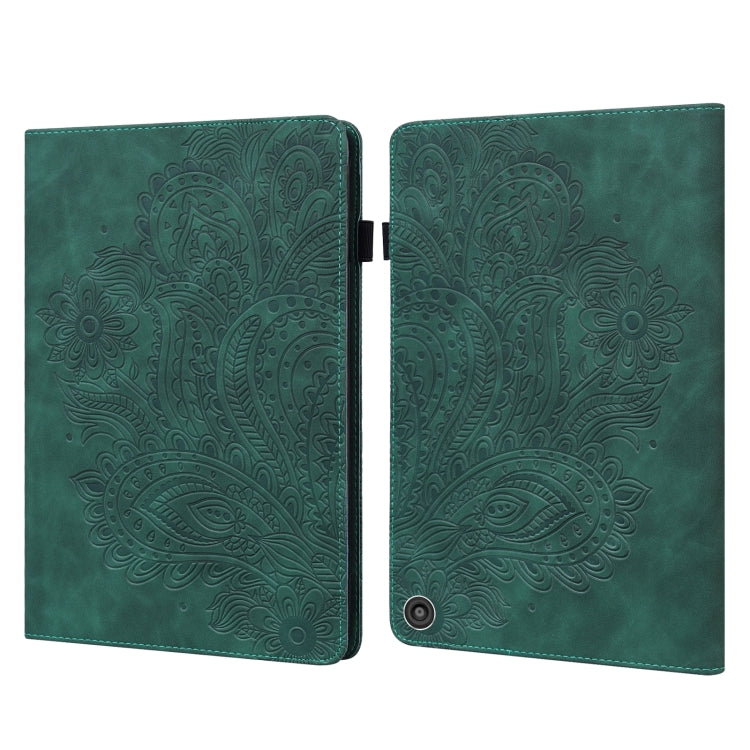 Custodia per tablet in pelle con motivo in rilievo pavone con funzione Sleep / Wake-up, For Amazon Fire HD 10 2017 / 2019, For Amazon Fire HD 8 2020 / HD 8 Plus 2020