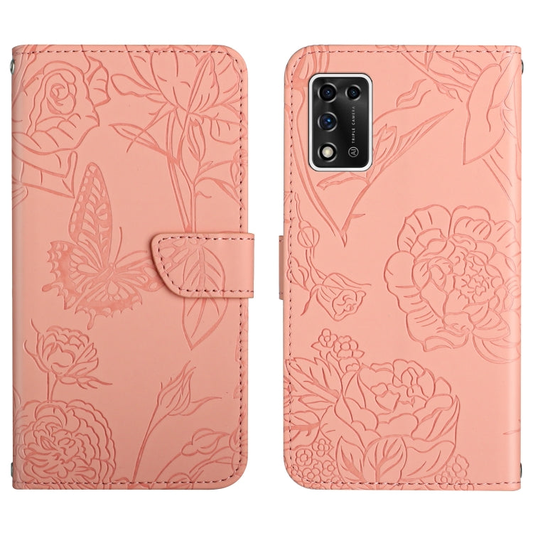 Custodia per cellulare in pelle goffrata con peonia a farfalla, For ZTE Libero 5G II, For ZTE Blade V30 Vita