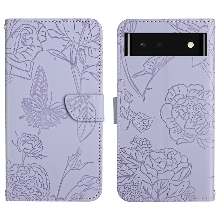 Custodia per cellulare in pelle goffrata con peonia a farfalla, For Google Pixel 6, For Google Pixel 6 Pro, For Google Pixel 6a, For Google Pixel 7 5G
