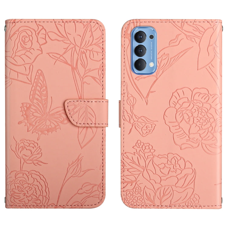 Custodia per cellulare in pelle goffrata con peonia a farfalla, For OPPO Reno2 Z / F, For OPPO Reno3 Pro, For OPPO Reno4 5G, For OPPO Reno4 Pro