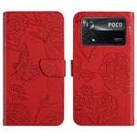 Custodia per cellulare in pelle goffrata con peonia a farfalla, For Xiaomi Poco X4 Pro 5G