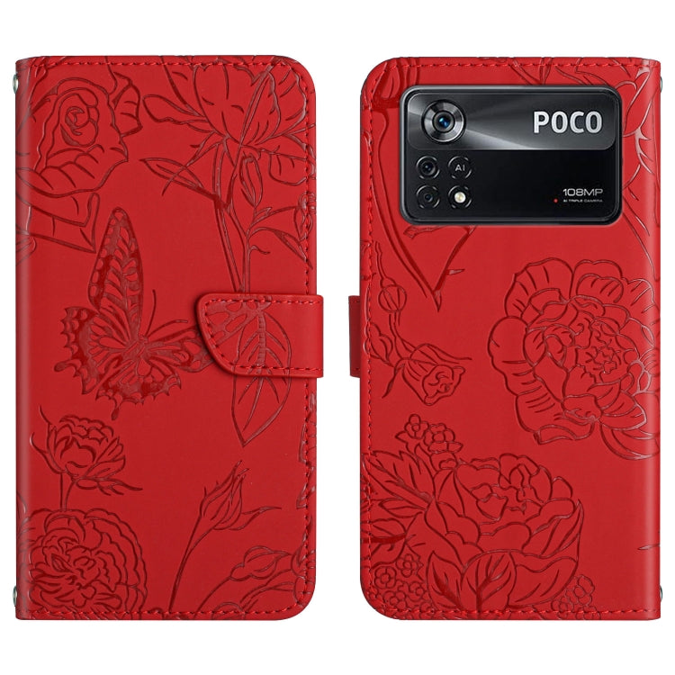 Custodia per cellulare in pelle goffrata con peonia a farfalla, For Xiaomi Poco X4 Pro 5G