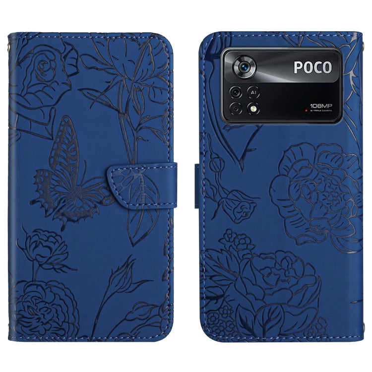 Custodia per cellulare in pelle goffrata con peonia a farfalla, For Xiaomi Poco X4 Pro 5G