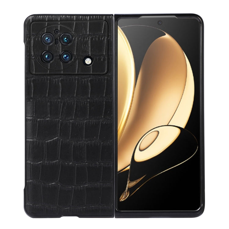 Cassa del telefono in vera pelle con trama in coccodrillo con foro accurato, For vivo X Fold