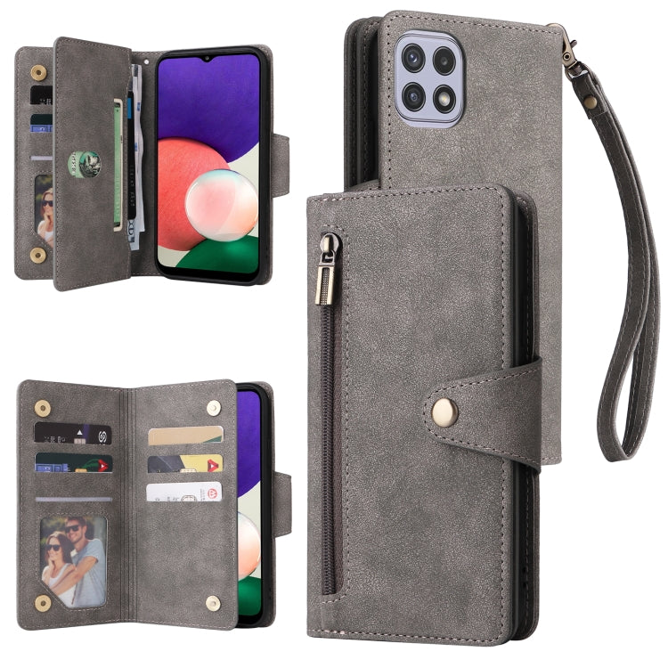 Custodia portafoglio in pelle con 9 slot carte per Galaxy A22