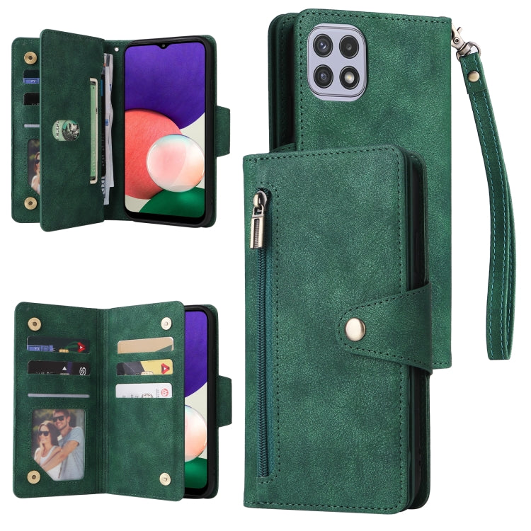 Custodia portafoglio in pelle con 9 slot carte per Galaxy A22