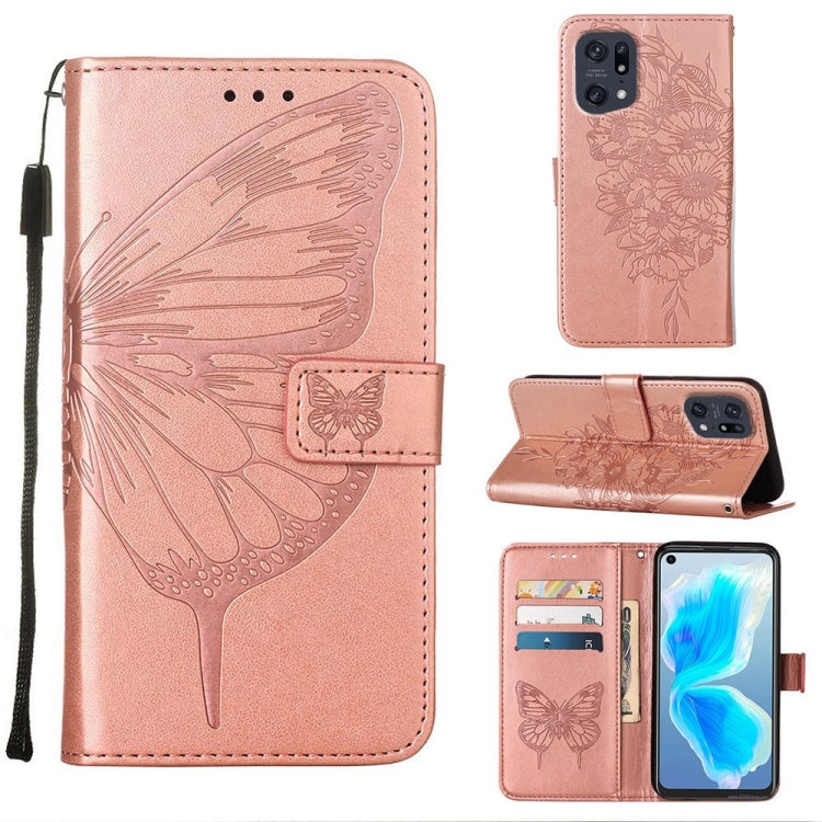Custodia in pelle con farfalla goffrata per OPPO A55s 5G, Find X5 e Find X5 Pro