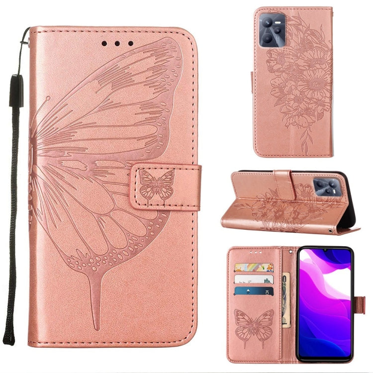 Custodia in pelle con farfalla goffrata per OPPO K9X 5G, Realme C35 e Realme GT2