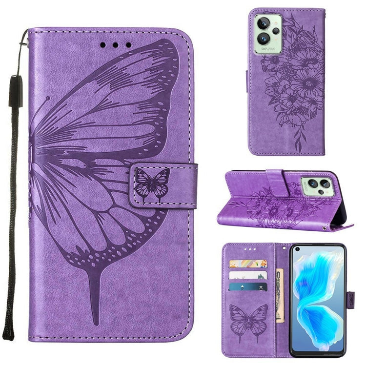 Custodia in pelle con farfalla goffrata per OPPO K9X 5G, Realme C35 e Realme GT2