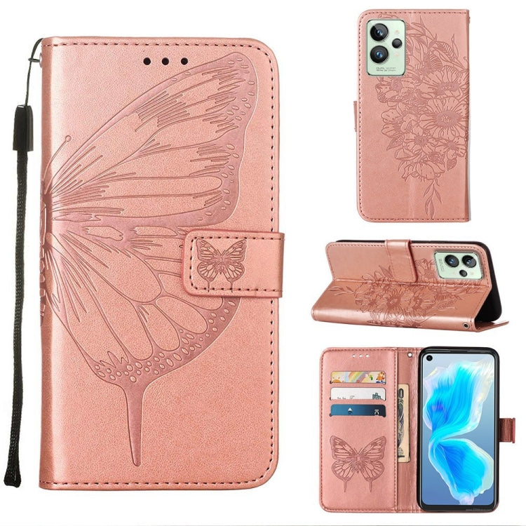 Custodia in pelle con farfalla goffrata per OPPO K9X 5G, Realme C35 e Realme GT2
