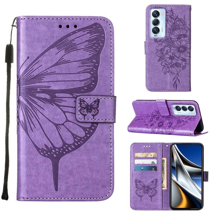Custodia in pelle con farfalla goffrata per Tecno Camon 17 Pro, 18 Premier e 18i