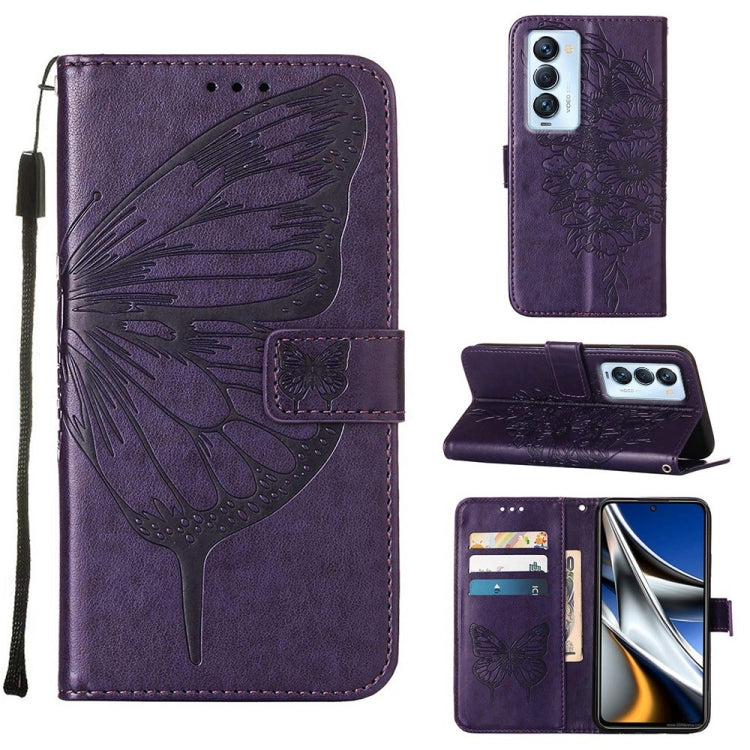 Custodia in pelle con farfalla goffrata per Tecno Camon 17 Pro, 18 Premier e 18i