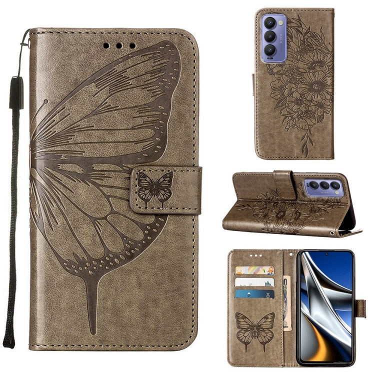 Custodia in pelle con farfalla goffrata per Tecno Camon 18P, Pop 5 Go e Pop 5