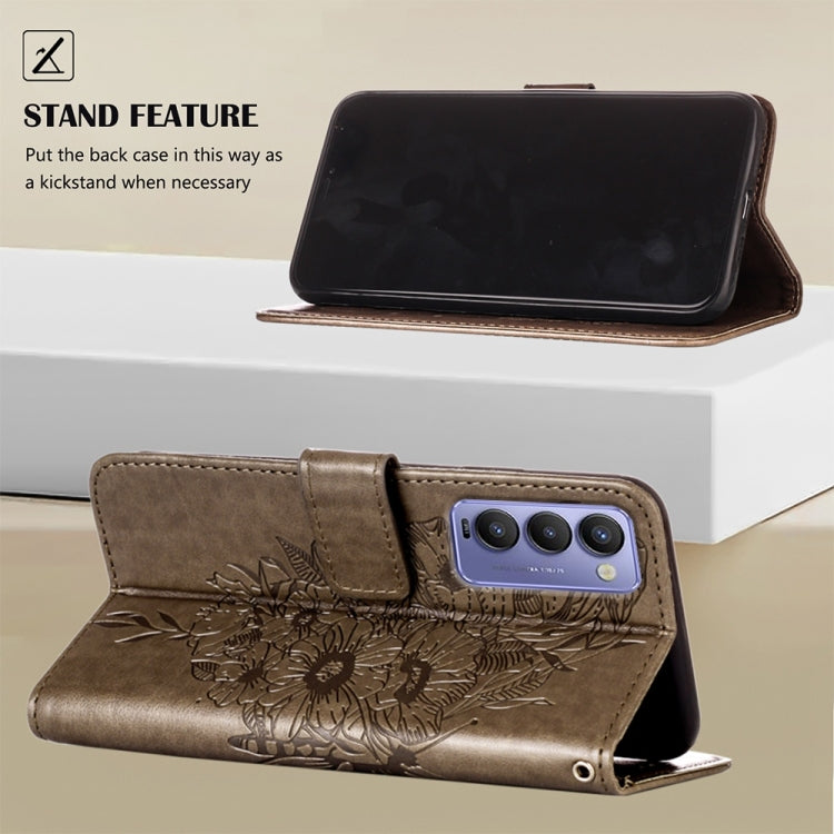 Custodia in pelle con farfalla goffrata per Tecno Camon 18P, Pop 5 Go e Pop 5