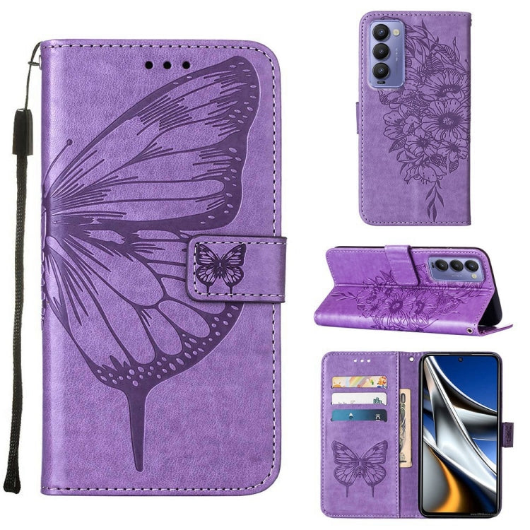 Custodia in pelle con farfalla goffrata per Tecno Camon 18P, Pop 5 Go e Pop 5