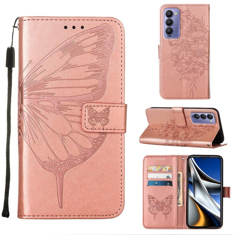 Custodia in pelle con farfalla goffrata per Tecno Camon 18P, Pop 5 Go e Pop 5