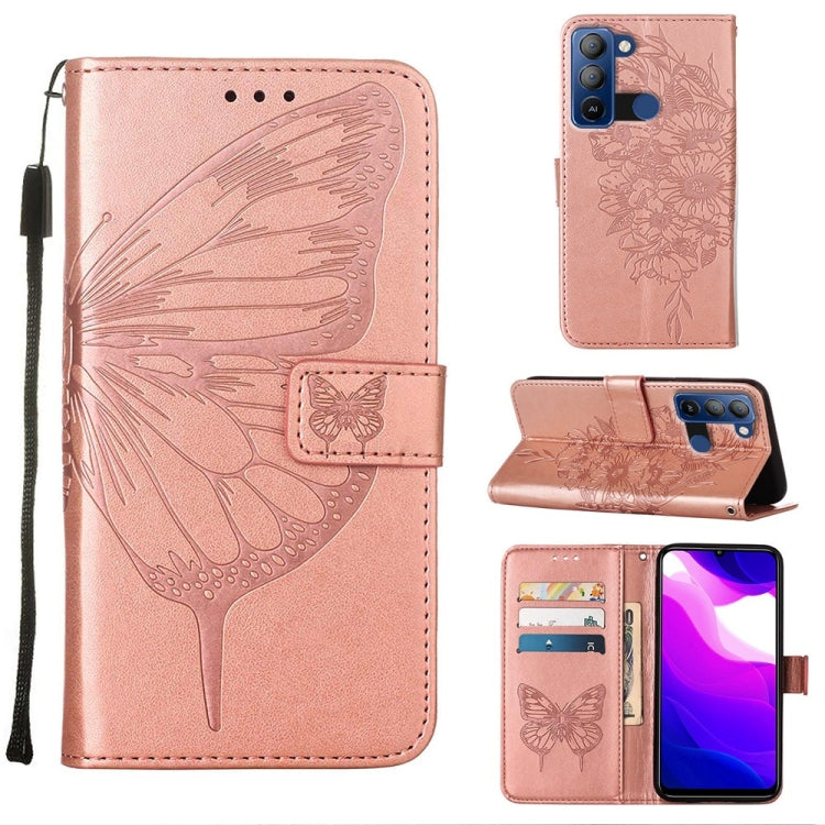 Custodia in pelle con farfalla goffrata per Tecno Camon 18P, Pop 5 Go e Pop 5
