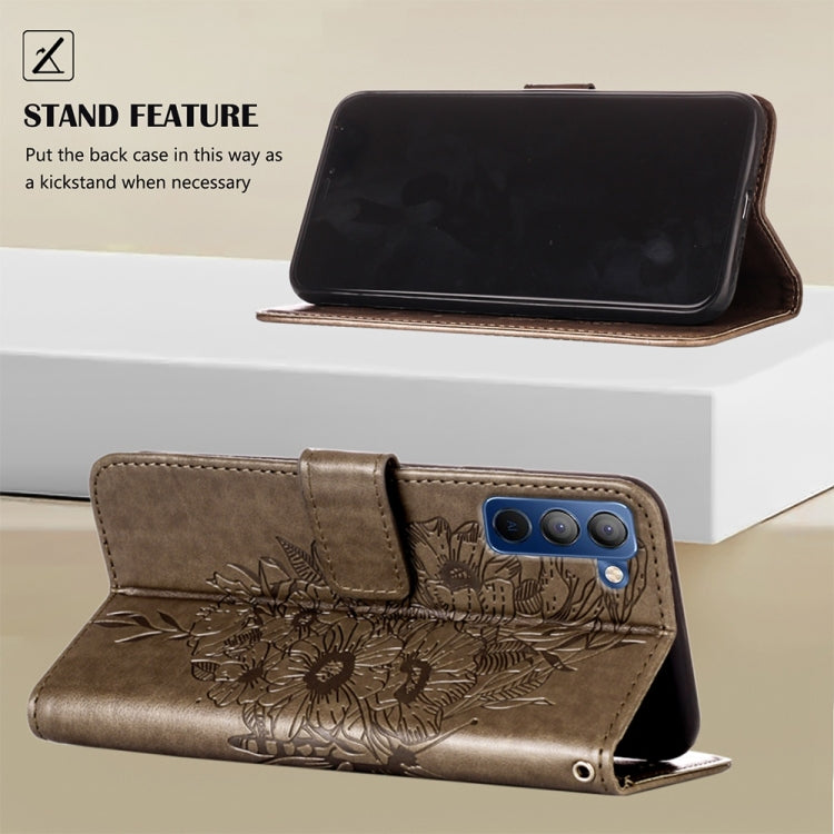 Custodia in pelle con farfalla goffrata per Tecno Pop 5P, Pova 2 e Pova Neo