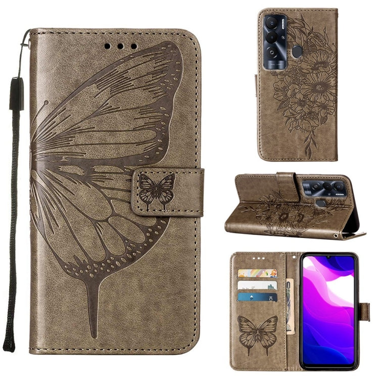 Custodia in pelle con farfalla goffrata per Tecno Pop 5P, Pova 2 e Pova Neo