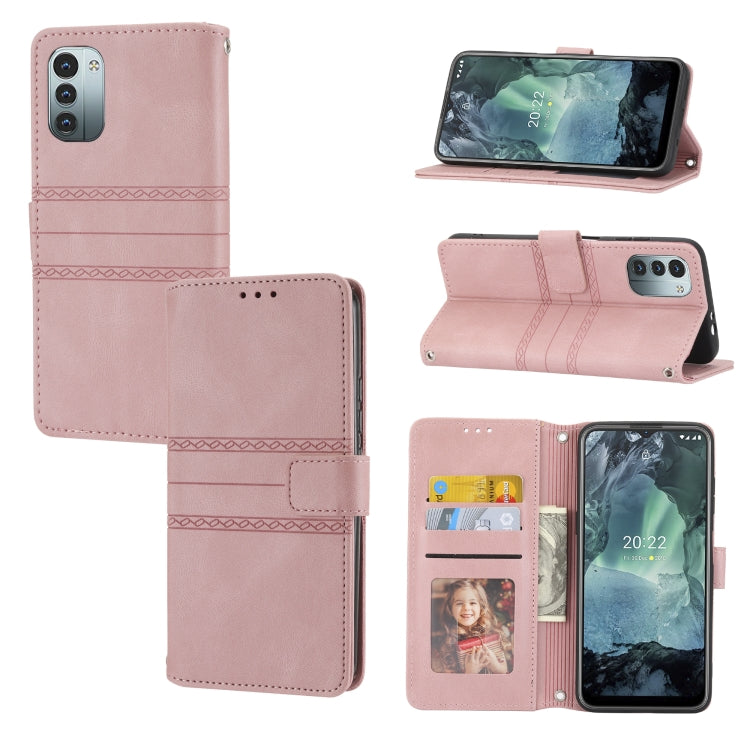 Custodia in pelle per telefono a conchiglia orizzontale con fibbia magnetica a righe in rilievo, For Nokia G21 / G11, For Google Pixel 7 Pro, For Kyocera Android One S9 / Digno Sanga Edition, For OPPO Realme C31 4G Global