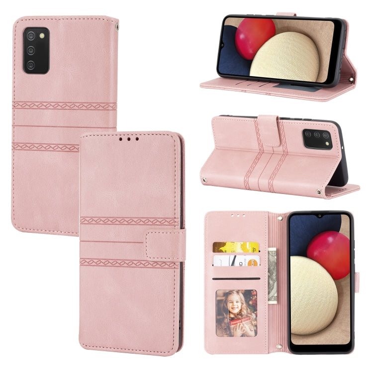 Custodia in pelle per telefono a conchiglia orizzontale con fibbia magnetica a righe in rilievo, For Samsung Galaxy A03s 164.2mm US Version