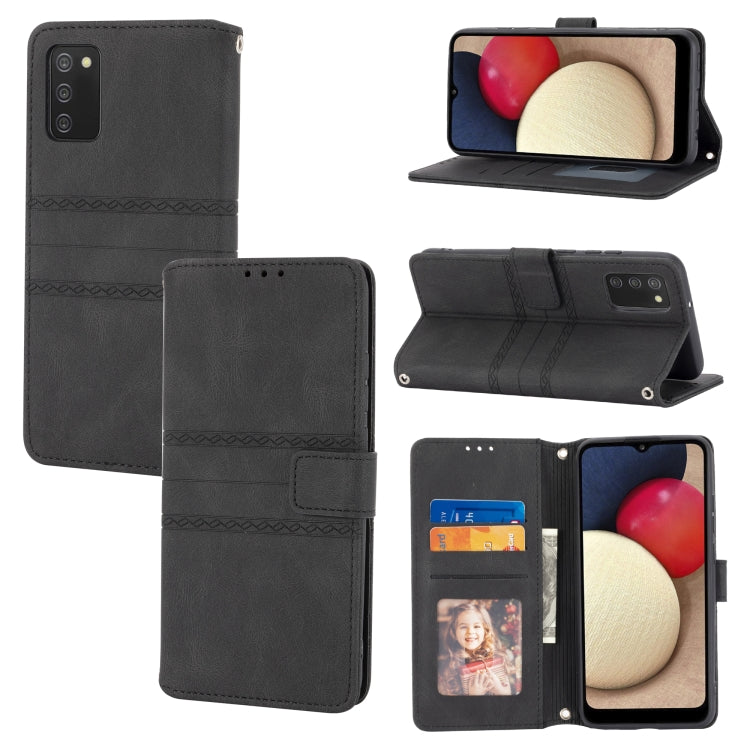 Custodia in pelle per telefono a conchiglia orizzontale con fibbia magnetica a righe in rilievo, For Samsung Galaxy A03s 164.2mm US Version
