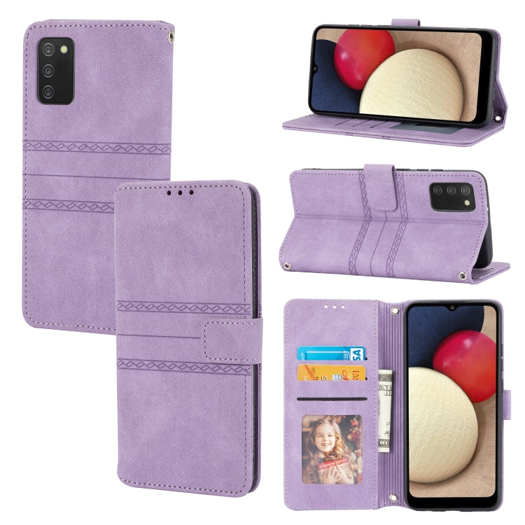 Custodia in pelle per telefono a conchiglia orizzontale con fibbia magnetica a righe in rilievo, For Samsung Galaxy A03s 164.2mm US Version