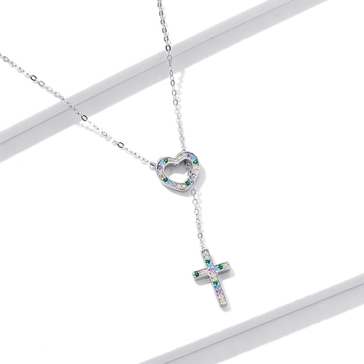 Collana donna croce a cuore in argento sterling S925