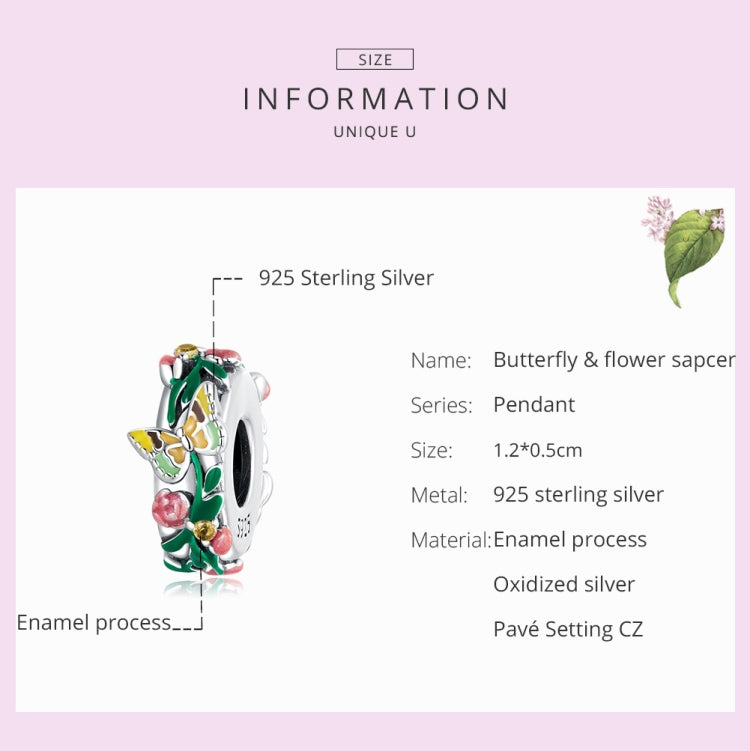 Perline farfalla e fiore in argento sterling S925