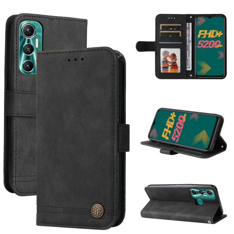 Custodia pelle con bottone metallo albero della vita per Infinix Hot 11, Infinix