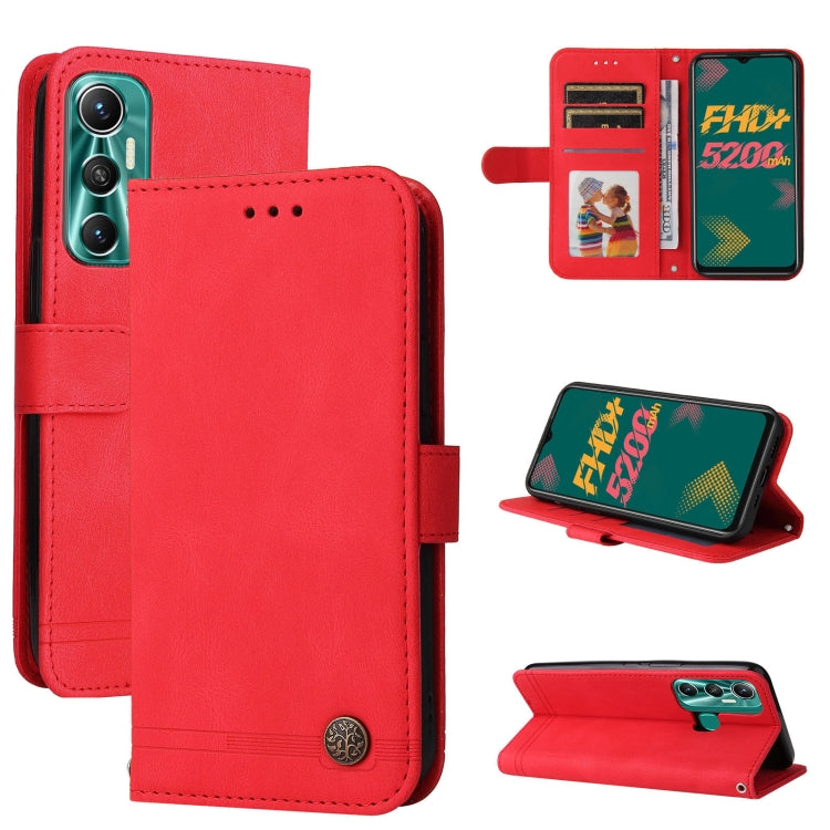 Custodia pelle con bottone metallo albero della vita per Infinix Hot 11, Infinix