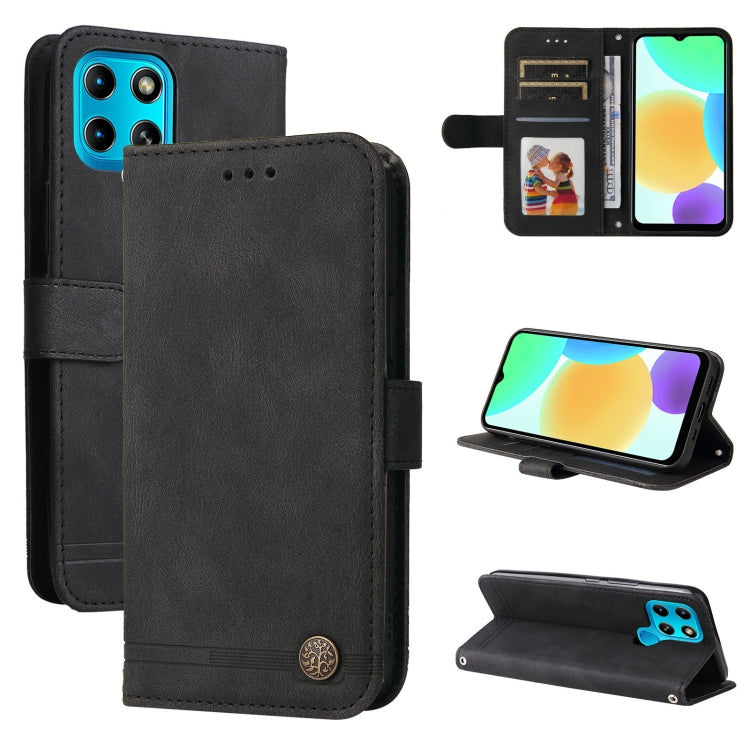 Custodia pelle con bottone metallo albero della vita per Infinix Hot 11, Infinix