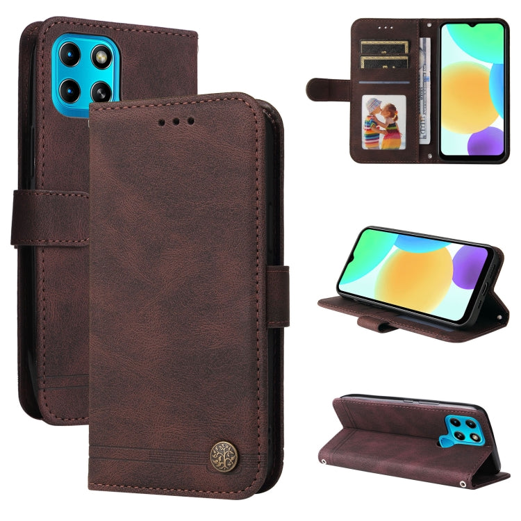 Custodia pelle con bottone metallo albero della vita per Infinix Hot 11, Infinix