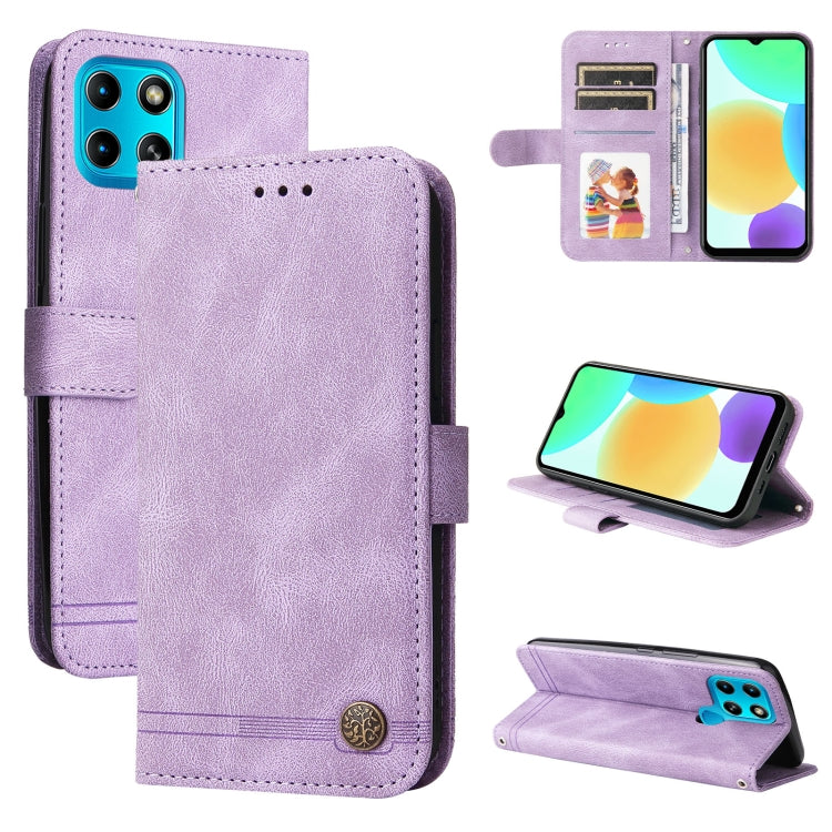 Custodia pelle con bottone metallo albero della vita per Infinix Hot 11, Infinix