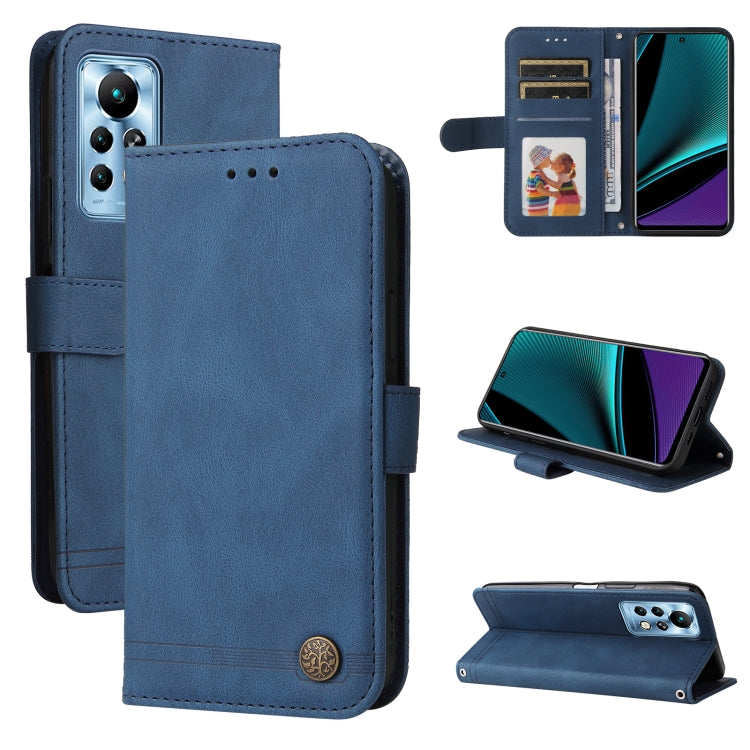 Custodia pelle con bottone metallo albero della vita per Infinix Hot 11, Infinix