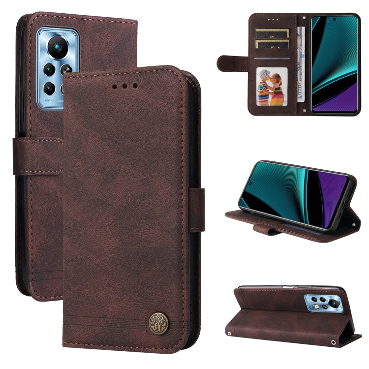 Custodia pelle con bottone metallo albero della vita per Infinix Hot 11, Infinix