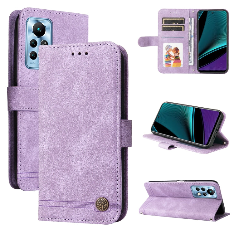 Custodia pelle con bottone metallo albero della vita per Infinix Hot 11, Infinix