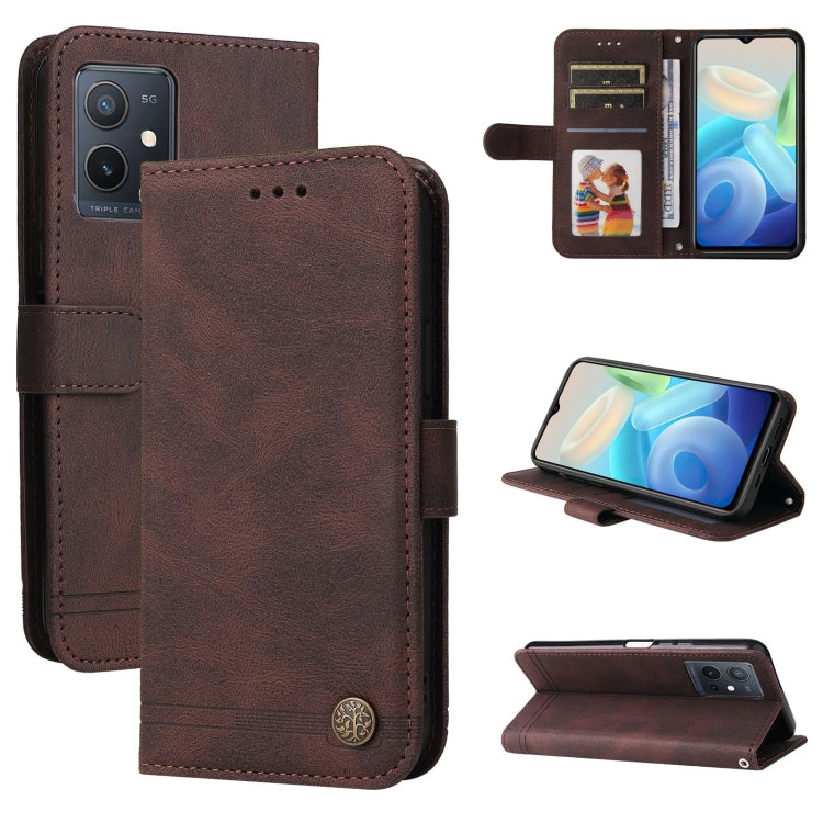 Custodia per telefono in pelle con bottone in metallo per vivo Y55 Y75 T1 5G