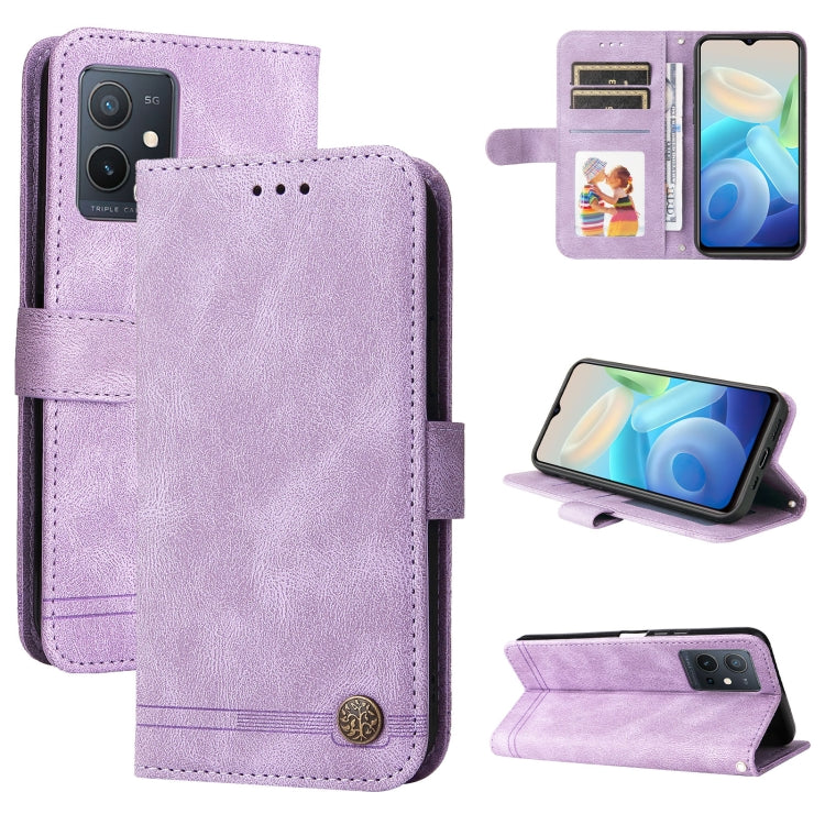 Custodia per telefono in pelle con bottone in metallo per vivo Y55 Y75 T1 5G