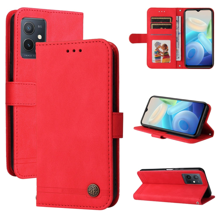 Custodia per telefono in pelle con bottone in metallo per vivo Y55 Y75 T1 5G