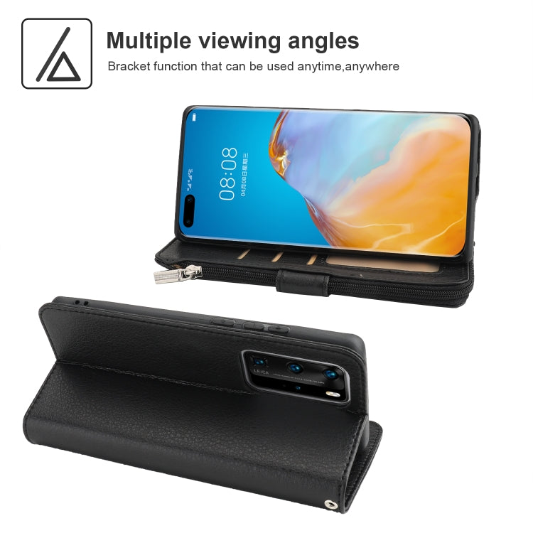 Custodia in pelle flip orizzontale con cerniera per Huawei P40 Pro / P40 Pro+