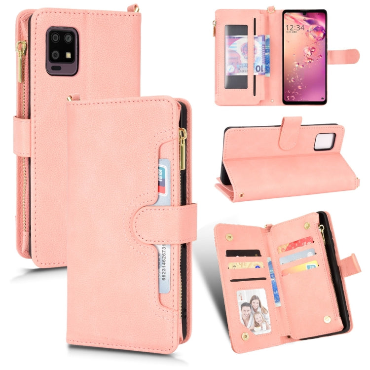 Custodia in pelle con cerniera texture Litchi per Sharp Aquos Zero6, Aquos Wish