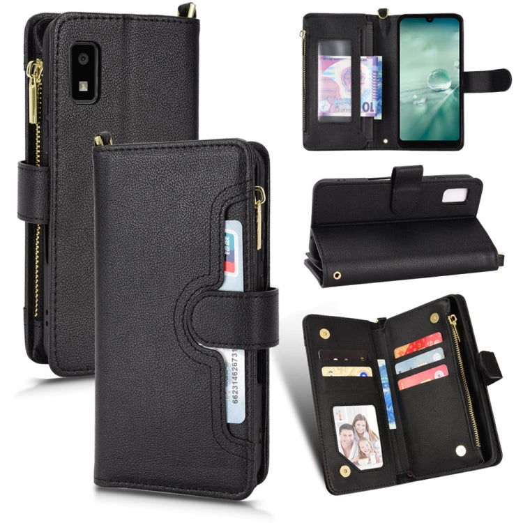 Custodia in pelle con cerniera texture Litchi per Sharp Aquos Zero6, Aquos Wish