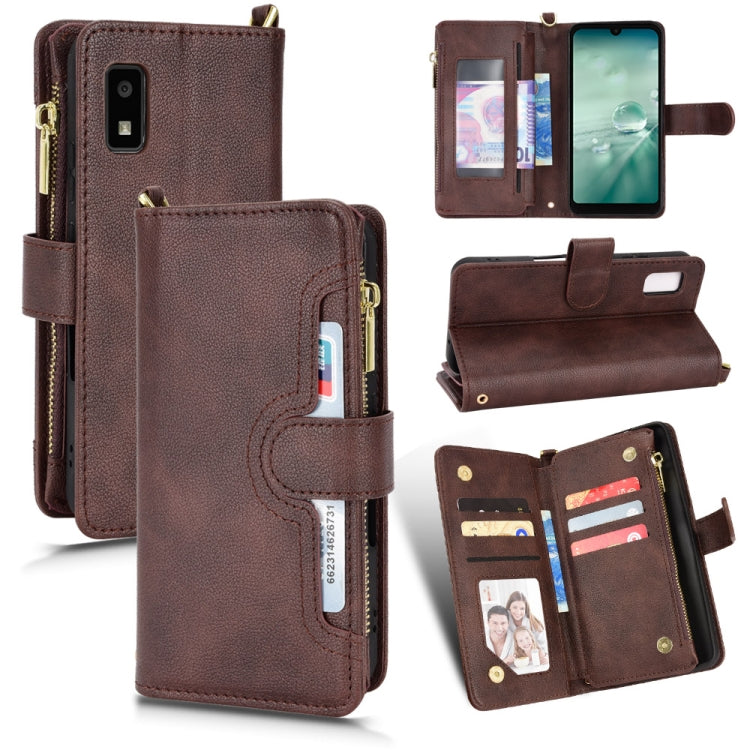 Custodia in pelle con cerniera texture Litchi per Sharp Aquos Zero6, Aquos Wish
