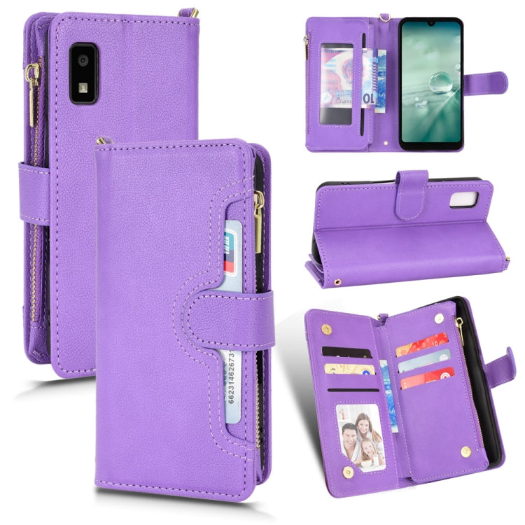 Custodia in pelle con cerniera texture Litchi per Sharp Aquos Zero6, Aquos Wish