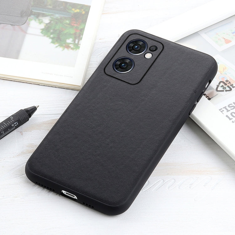 Cassa telefono in vera pelle con trama in pelle di agnello per OPPO Reno7 5G