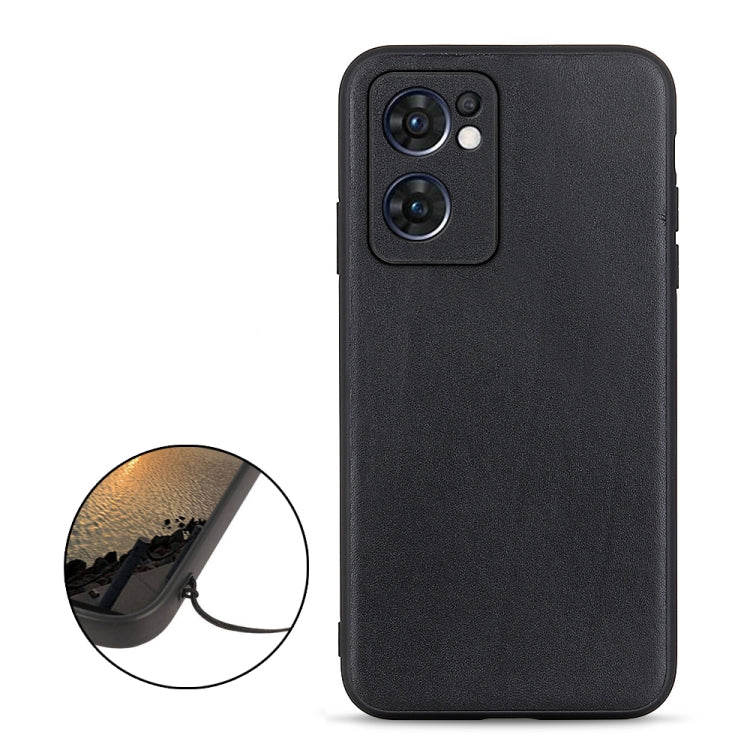 Cassa telefono in vera pelle con trama in pelle di agnello per OPPO Reno7 5G