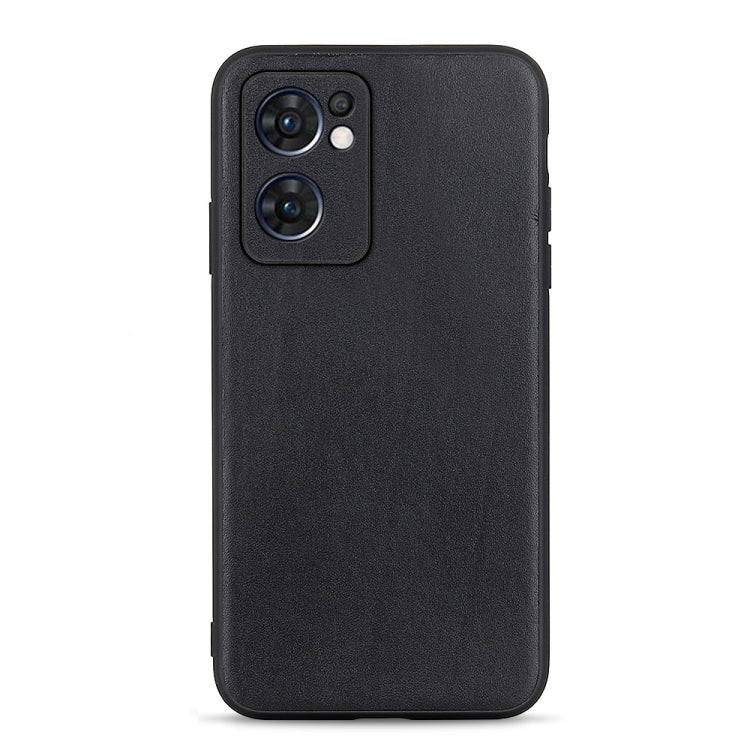 Cassa telefono in vera pelle con trama in pelle di agnello per OPPO Reno7 5G