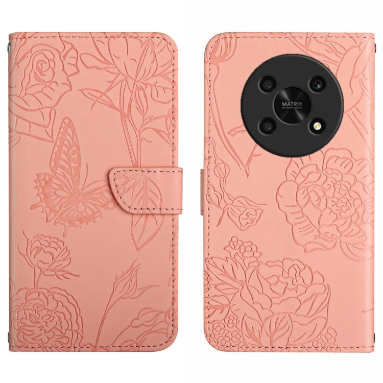 Custodia in pelle goffrata con peonia per Honor Magic4 Lite 5G, Honor X8 e