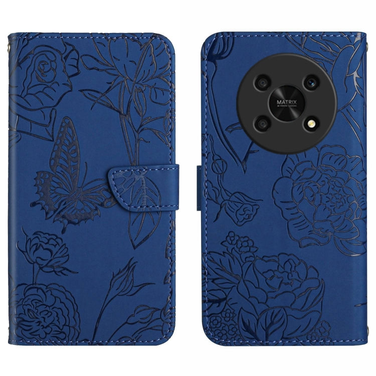 Custodia in pelle goffrata con peonia per Honor Magic4 Lite 5G, Honor X8 e